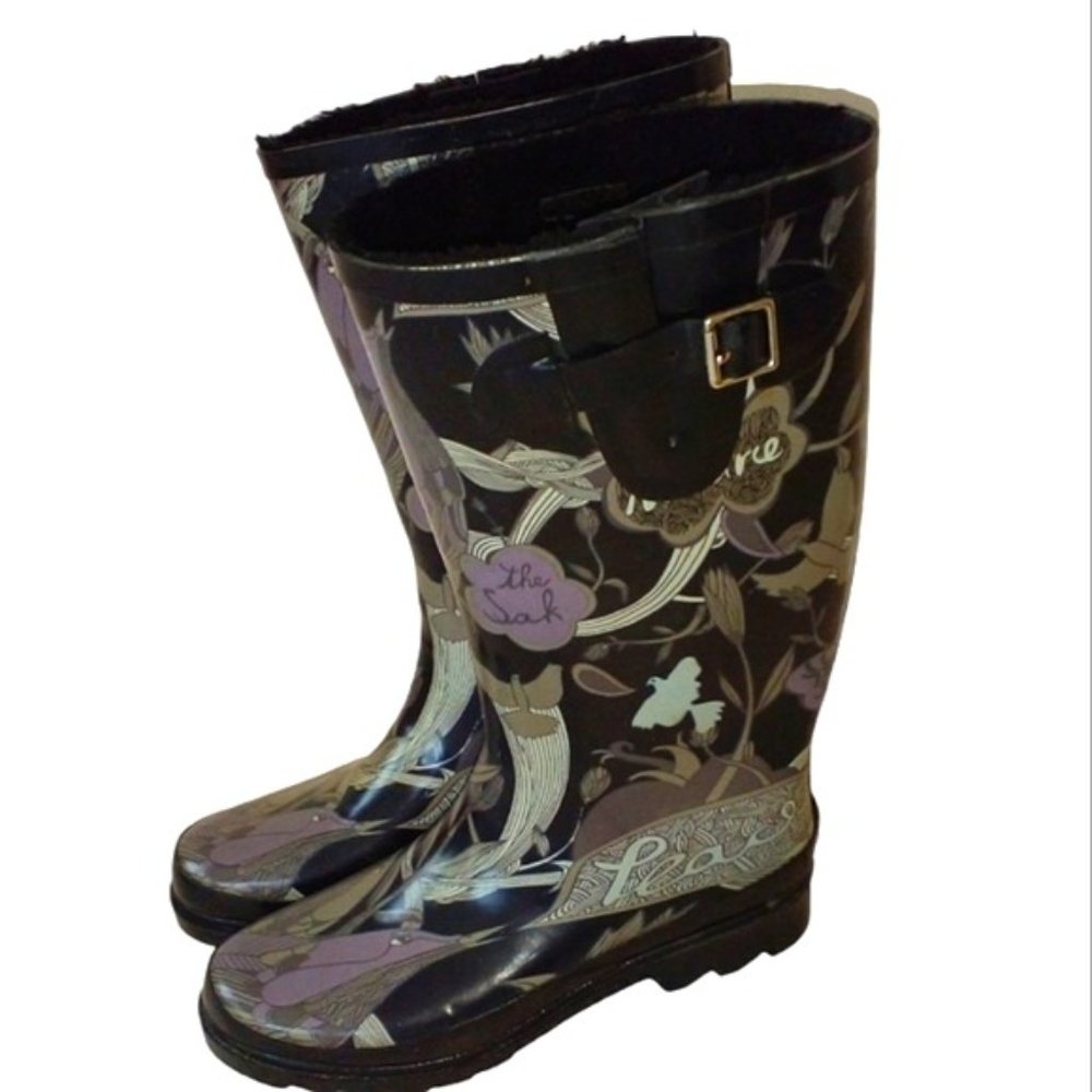 ✨Sakroots by The SACK Rain Boots RHYTHM Nature Hunter Peace Removable Fur Insert - Picture 1 of 16